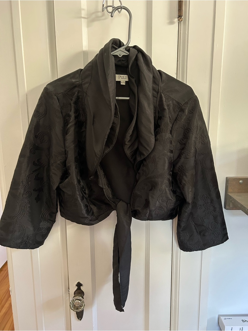 Puli Black Satin Cropped Tie-Front Jacket